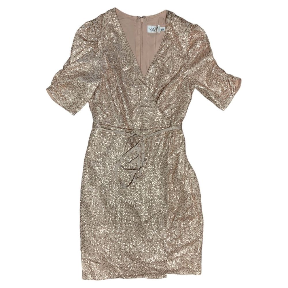 Eliza J, Rose Gold Sequin Dress, Size 12, Faux Wrap Dress, NWT.